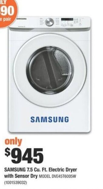 Home Depot SAMSUNG 7.5 cu. ft. electric dryer with sensor dry offer