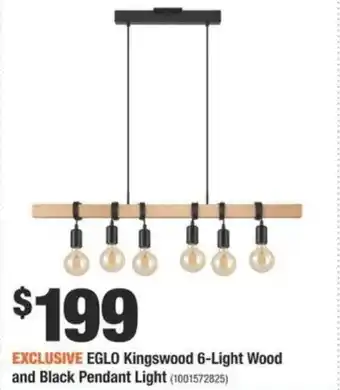 Home Depot EXCLUSIVE EGLO kingswood 6-light wood and black pendant light offer