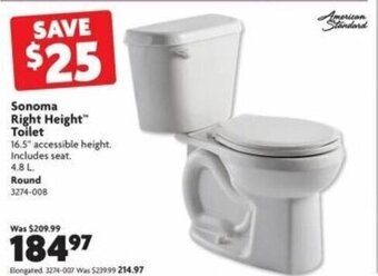Home Hardware Sonoma right height toilet offer