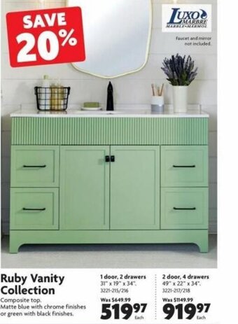 Home Hardware Ruby vanity collection offer