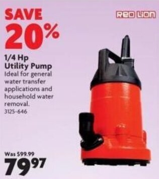 Home Hardware 1/4 Hp utility pump offer