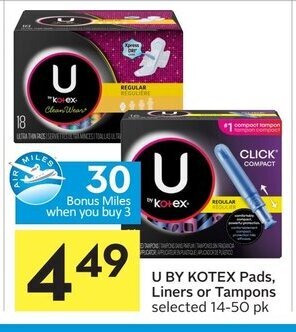 Foodland U by kotex pads, liners or tampons offer