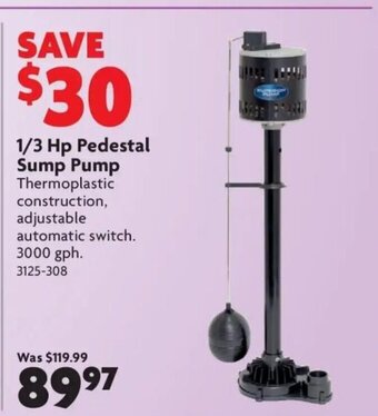 Home Hardware 1/3 Hp Pedestal Sump Pump offer