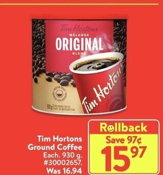 Walmart Tim hortons ground coffee offer