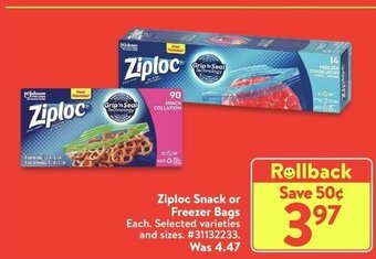 Walmart ZIploc snack or freezer bags offer