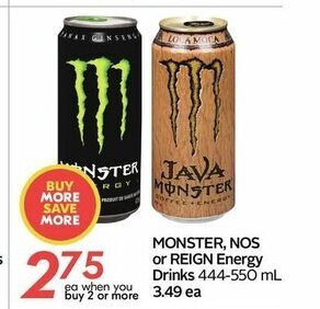 Sobeys Monster, Nos or Reign Energy Drinks offer