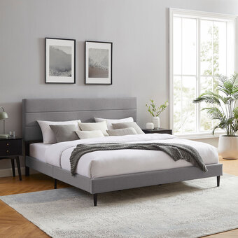 Best Buy Alexis Transitional Upholstered Platform Bed - King - Medium Grey offer