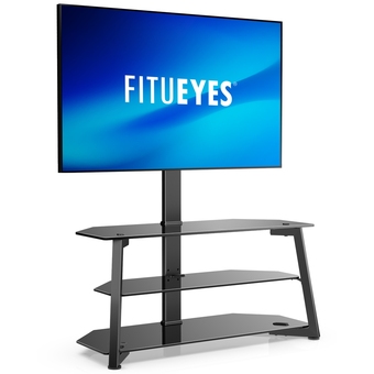 Best Buy FITUEYES Glass TV Stand Mount 3 Tier for 32 to 65 inches Flat Curved Screen Height Adjustable Media Console Max VESA 600x400 offer
