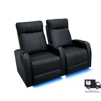 Best Buy Valencia Syracuse 2-Seat Premium Top Grain 9000 Leather Power Recliner Home Theatre Seating with LED Lighting - Black offer