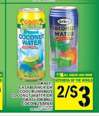 Food Basics Grace, Casablanca or Cool Runnings Coconut Water or Grace or Mili Coconut Milk offer