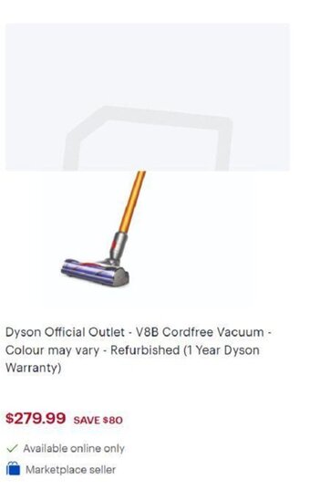Best Buy Dyson Official Outlet - V8B Cordfree Vacuum - Colour May Vary - Refurbished (1 Year Dyson Warranty) offer