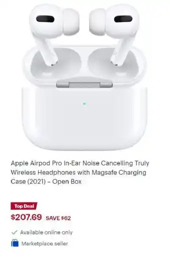 Best Buy Apple Airpod Pro In-Ear Noise Cancelling Truly Wireless Headphones With Magsafe Charging Case (2021)-Open Box offer