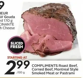 Sobeys Compliments Roast Beef, Corned Beef, Corned Beef, Montreal Style Smoked Meat or Pastrami offer
