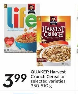 Sobeys Quaker Harvest Crunch Cereal offer