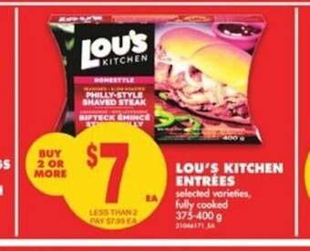 No Frills Lou's Kitchen Entrées offer