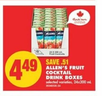 No Frills Allen's Fruit Cocktail Drink Boxes offer