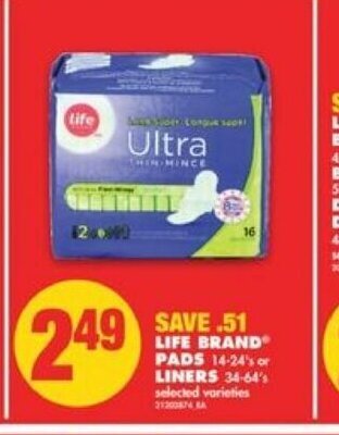 No Frills Life brand pads or Liners offer