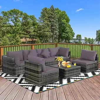 Best Buy Gymax 7PCS PE Rattan Patio Sectional Sofa Conversation Set w/ Grey Cushions offer