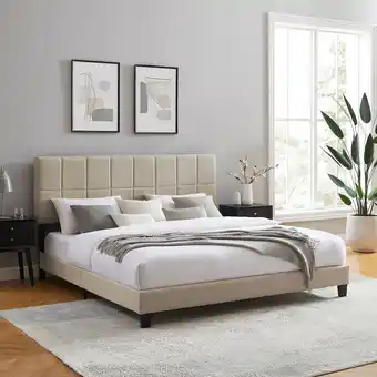 Best Buy Claude Transitional Upholstered Platform Bed - King - Beige offer