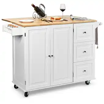 Best Buy Gymax Drop-Leaf Kitchen Island Trolley Cart Wood Storage Cabinet w/ Spice Rack White offer