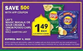 Food Basics Lay's Magic Masala or Sour Cream & Onion Potato Chips offer