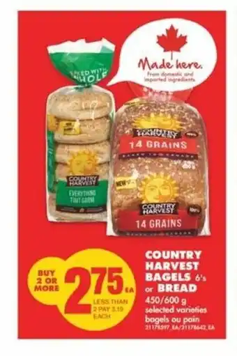 No Frills Country Harvest Bagels or Bread offer