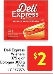 Walmart Deli express wieners 375 g or bologna 300 g offer