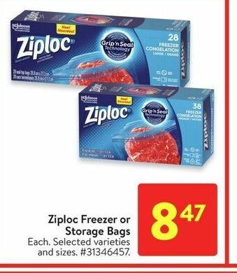 Walmart Ziploc Freezer or Storage Bags offer