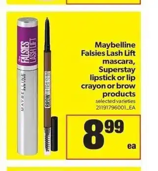 Real Canadian Superstore Maybelline Falsies Lash Lift Mascara, Superstau Lipstick or Lip Crayon or Brow Products offer