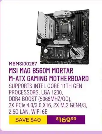 MSI Mag B560m Mortar M-Atx Gaming Motherboard