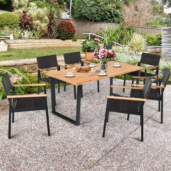 Best Buy Gymax 7PCS Patio Garden Dining Set Outdoor Dining Furniture Set w/ Umbrella Hole offer