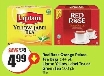 FreshCo Red rose orange pekoe tea bags lipton yellow label tea or green tea offer