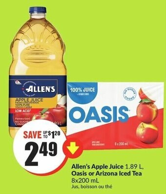 FreshCo Allen's apple juice oasis or arizona iced tea offer