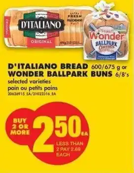No Frills D'italiano bread wonder ballpark buns offer