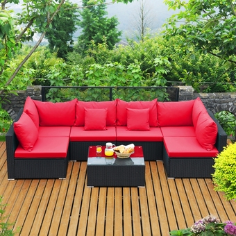 Best Buy Costway 7PCS Patio Rattan Sofa Set Sectional Conversation Furniture Set Garden offer