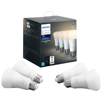 Best Buy Philips Hue A19 Smart Bluetooth LED Light Bulb - 4 Pack - White offer