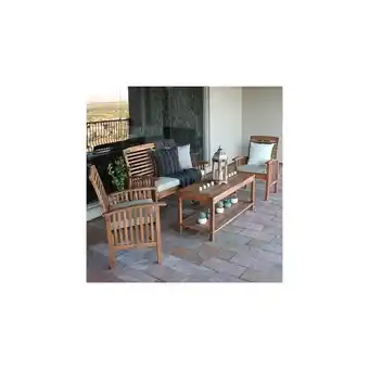 Best Buy Pemberly Row 4 Piece Wood Patio Set in Brown with Cushions offer