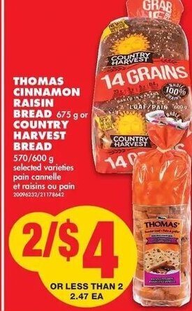 No Frills Thomas Cinnamon Raisin bread offer