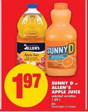 No Frills Sunny D Allen's Apple Juice offer