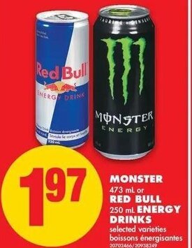 No Frills Monster Red Bull offer