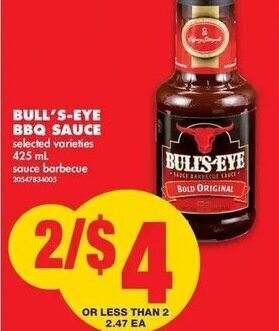 No Frills Bull's-Eye bbq Sauce offer