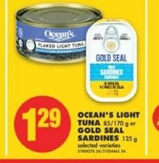 No Frills Ocean's Light Tuna Gold Seal Sardines offer