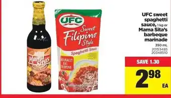 Real Canadian Superstore UFc Sweet Spaghetti Sauce Mama Sita's Barbeque Marinade offer