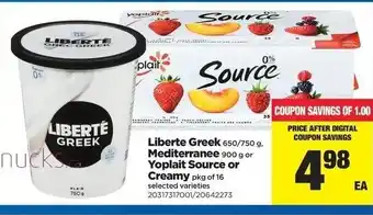 Real Canadian Superstore Liberte Greek Mediterranee Yoplait Source Or Creamy offer