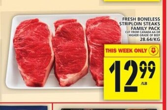 Food Basics Fresh boneless striploin steaks family pack offer
