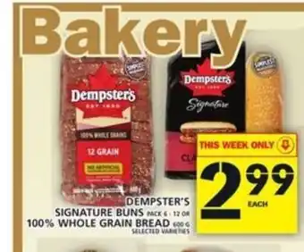 Food Basics Dempster's signature buns 100% whole grain bread offer