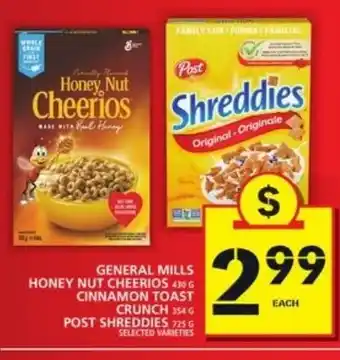 Food Basics General mills honey nut cheerios cinnamon toast crunch post shreddies offer