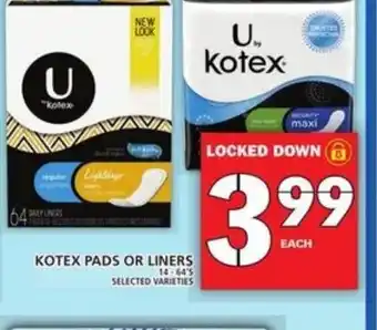 Food Basics Kotex pads or liners offer