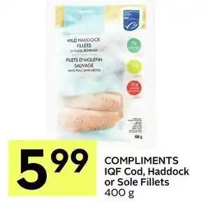IGA Compliments iqf cod, haddock or sole fillets offer