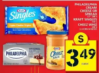 Food Basics Philadelphia Cream Cheese or Spread, Kraft Singles and Cheez Whiz offer
